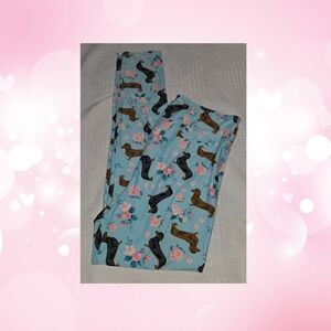 LulaRoe Dachshund & Floral Print Leggings Sz TC